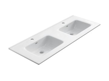 Keramische dubbele wastafel Milan 141x46cm wit
