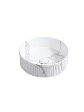 Keramische ronde opbouw waskom Corinto Calacatta Ø37,5cm wit marmer
