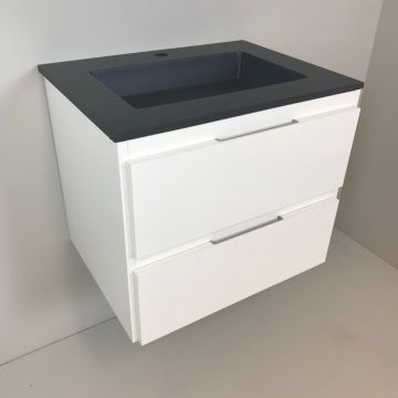 Badmeubel Blanco 60cm, wit met composiet wastafel antraciet