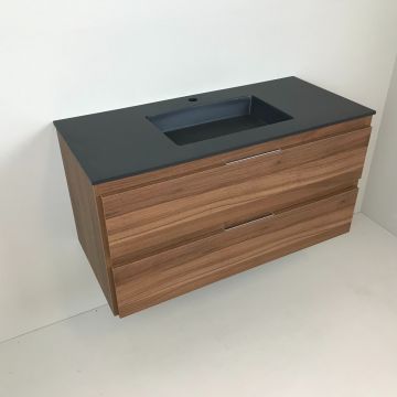 Badmeubel Nogal 100cm, noten 'look' met composiet wastafel antraciet