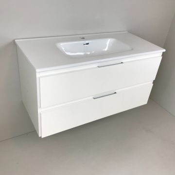 Badmeubel Blanco 100cm, wit mat met keramische wastafel
