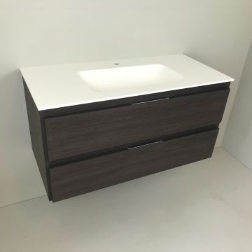 Badmeubel Wengé 100cm, wengé 'look' met Solid Surface wastafel