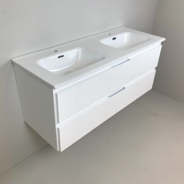 Dubbel badmeubel Blanco 120cm, wit met keramische wastafel