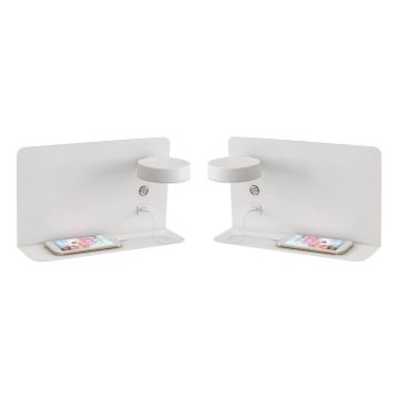 Set van 2 LED wandlampen met planchet, draaibare verlichting en usb aansluiting wit