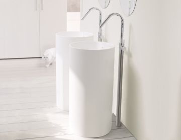 Vrijstaand Solid Surface Wastafel Tube ø45x90cm mat wit - zonder kraangat