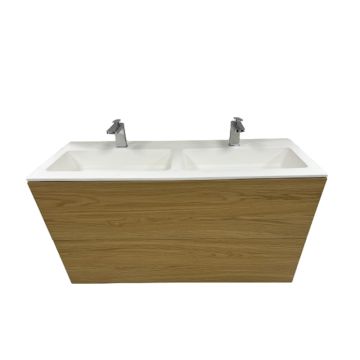 Badmeubel Ithaca 110cm gefineerd hout Natural met Solid Surface wastafel