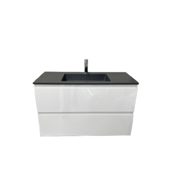 Badmeubel Ithaca 90cm wit hoogglans met composiet wastafel antraciet