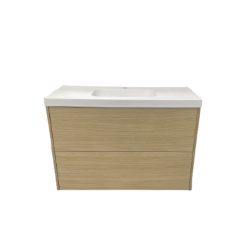 Badmeubel Box 100cm licht eiken met composiet wastafel 5cm mat wit