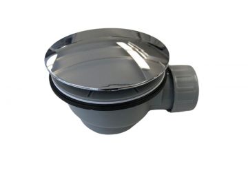 Flacher Duschwannen-Siphon mit einer Einbautiefe von 60 mm und verchromter Abdeckplatte