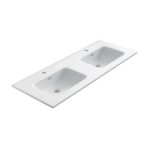 Keramische dubbele wastafel Milan 141x46cm wit