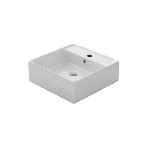 Keramische rechthoekige opbouw waskom Square 41,5x41,5cm wit met kraangat