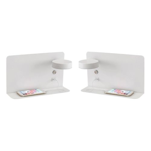 Set van 2 LED wandlampen met planchet, draaibare verlichting en usb aansluiting wit