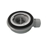 Plat douchebak sifon Domo grijs inbouwhoogte 55mm met zeefje voor gatmaat 90mm