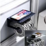 Toiletrolhouder Rectángulo mat zwart met planchet voor smartphone