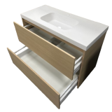 Badmeubel Box 100cm licht eiken met composiet wastafel 5cm mat wit