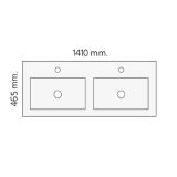 Keramische dubbele wastafel Milan 141x46cm wit
