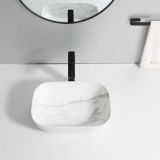 Keramische ovale opbouw waskom Oval Mini Calacatta 46x33cm wit marmer