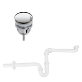 Ruimtebesparend sifon voor wastafel inclusief luxe click waste afvoerplug Clic-Clac 1¼" chroom