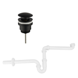 Ruimtebesparend sifon voor wastafel inclusief luxe click waste afvoerplug Clic-Clac 1¼" mat zwart