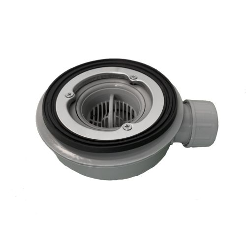 Plat douchebak sifon Domo grijs inbouwhoogte 55mm met zeefje voor gatmaat 90mm
